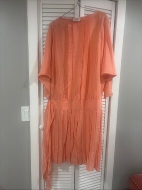 Wallis Peach Pleated Midi Dress